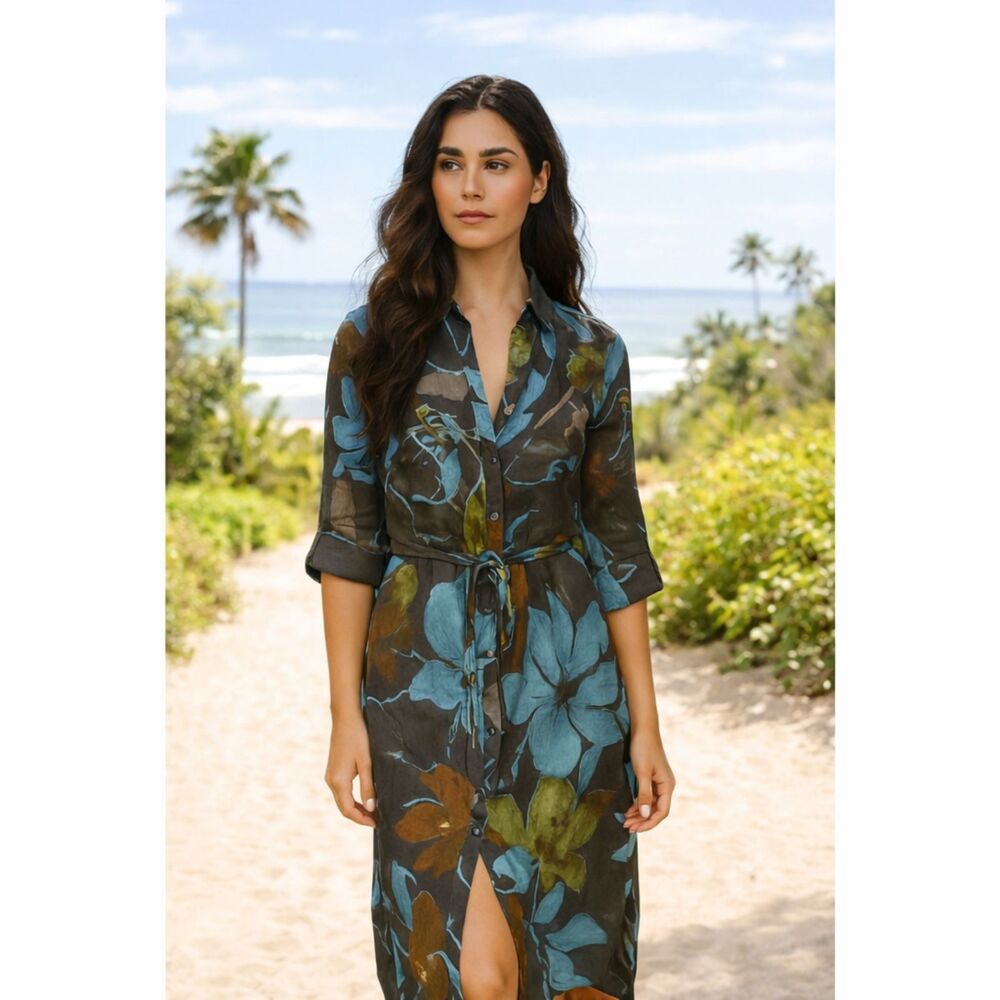 Francesca Miranda Linen Floral Dress 6 NWOT